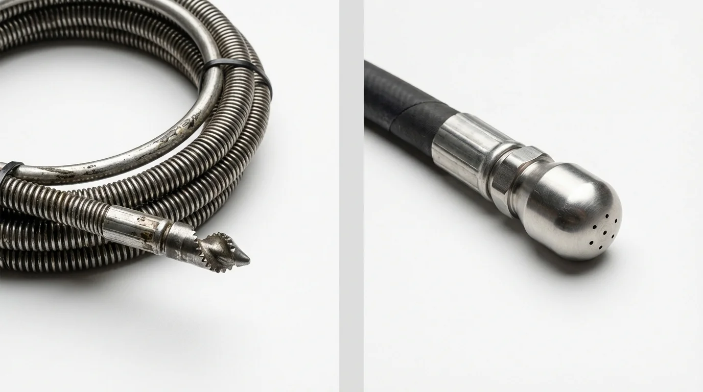Drain snake cable and hydro jetting nozzle used for drain cleaning in Boyertown, PA