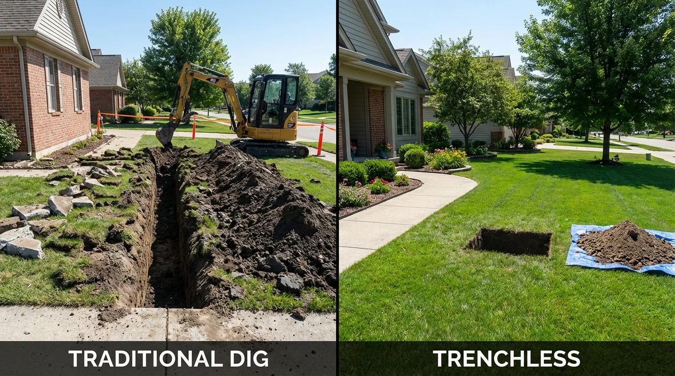 Trenchless sewer repair with minimal yard damage versus traditional excavation in Boyertown, PA